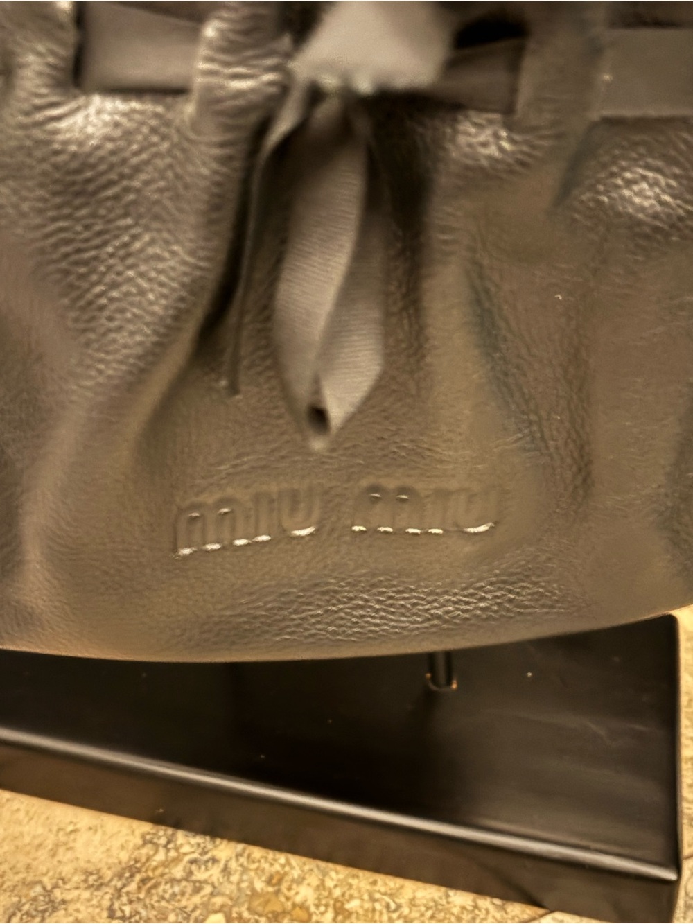 Miu Miu Black Pebbled Leather Shoulder Bag with Ribbon Accent - Picture 2 of 2
